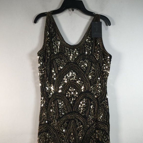 Women's VIJIV 1920s Vintage Inspired Sequin/Fringe Flapper Dress, Size S - Black - Picture 6 of 11